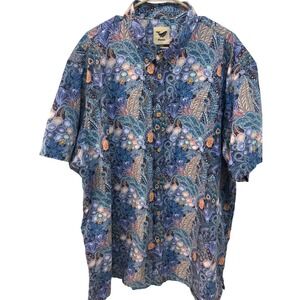 Yiume 100% cotton Hawaiian Shirt Men's XXXXL Short Sleeve Blue floral Pattern